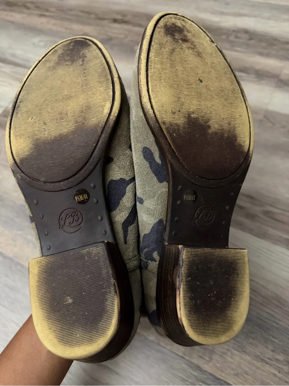 Lucky Brand Camo Suede Ankle Booties - Olive & Dark Green